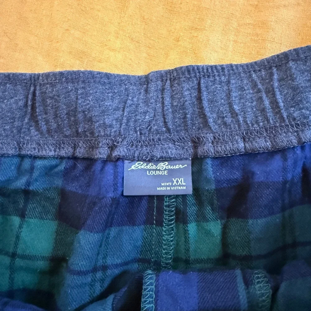 Eddie Bauer Lounge Mens XXL Green Navy Black Watch Plaid Pajama Pants Flannel - Picture 3 of 6